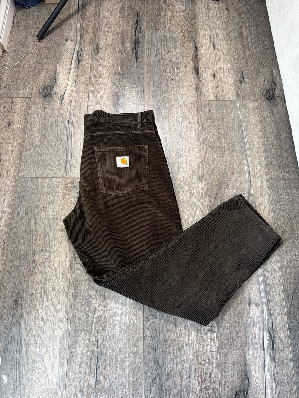 Carhartt Men's Dark Brown Corduroy Pants with Logo Patch